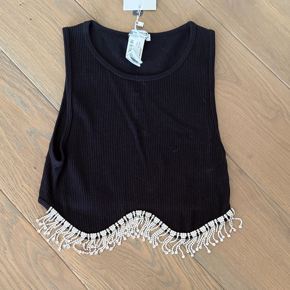 Zara Black Tank Top with Beaded Fringe